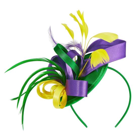 Обруч для волос, шляпа-вуалировщик с заколкой для волос, резинка, искусственные перья, декоративная лента, атласная ткань, женская повязка на голову, аксессуары для вечеринок