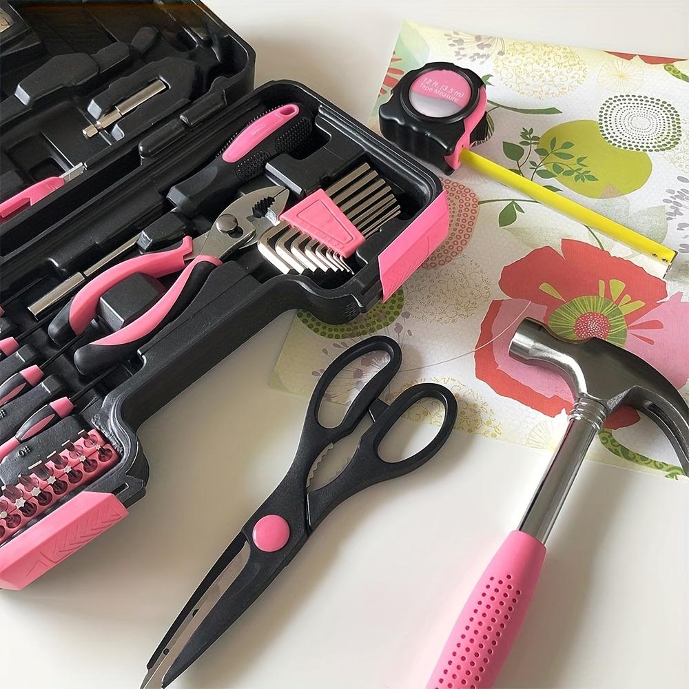 Набор инструментов розового цвета из 39 предметов, включая отвертку, канцелярский нож, ножницы, подходит для ремонта дома, в гараже, в саду