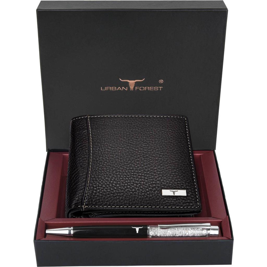 Мужской повседневный кошелек из натуральной кожи с RFID-меткой (6 слотов для карт) и ручка