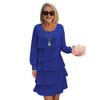 Women Dress Solid Color Multi Layered Cake Dress Round Neck Long Sleeve Mini Dress Vacation Club Wear