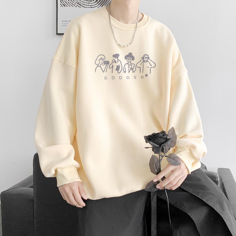 Толстовка с круглым вырезом, мужская, весна-осень, новый стиль, студенческая, подростковая, американская, повседневная, свободная, с тяжелым принтом, с длинными рукавами, куртка для мужчин