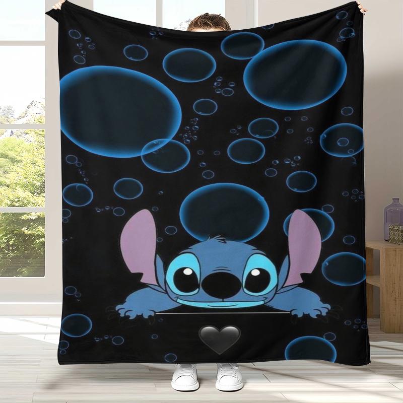 Милое Фланелевое Одеяло с Мультяшным Узором 'S-Stitch', Ультра Мягкий Теплый Плюшевый Плед для Дома, Спальни, Кровати, Дивана, Походный Пикник, Подарок для Детей