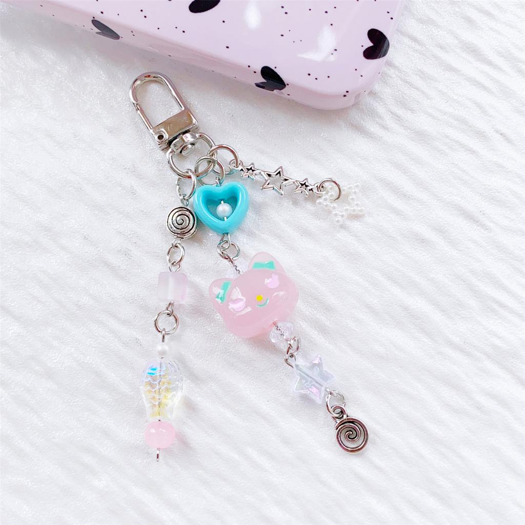 Aesthetic Heart Phone Chains with Lanyard String Handbag Charm Fashionable Key Jewelry for Fashionable Accessorizing