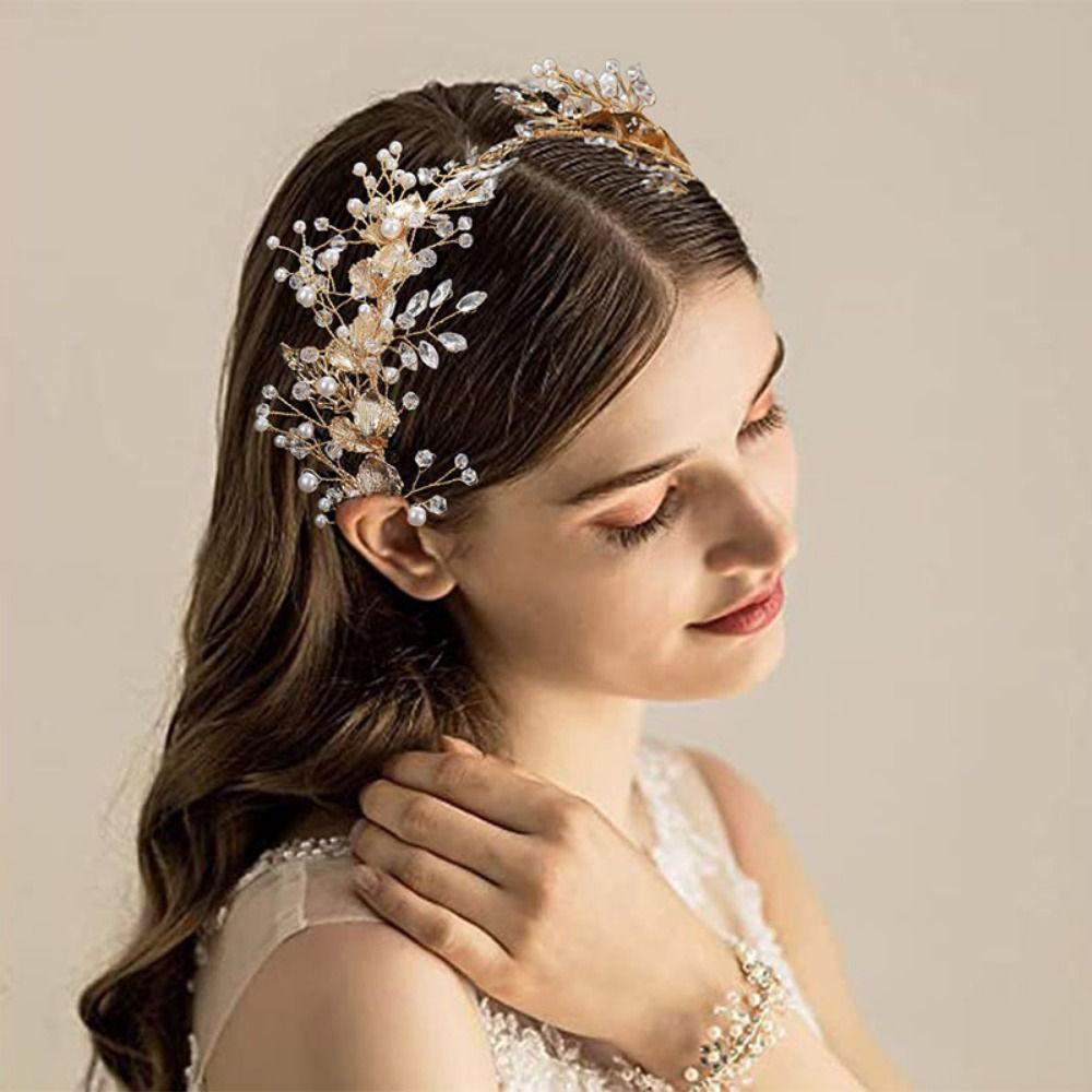 Zinc Zinc Alloy Leaf Bridal Headband Handmade Bridal Tiara Hair Vine Retro Women Hair Jewelry  Bridal Party