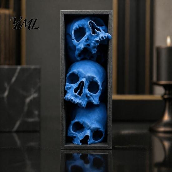 Dark Aesthetic Art Skulls Book Nook, Gothic Skull Bookshelf Insert, 3 Tier Stacked Sculpture Nook Decor with Black Frame, Academia Spooky for