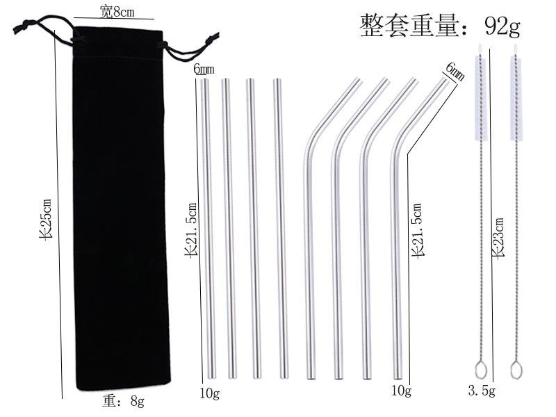 10 Pcs Metal Reusable Stainless Steel Straws Straight Bent Drinking Straw with Case Cleaning Brush Set Party Bar Accessory