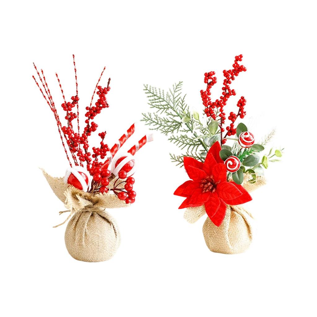 Tabletop Artificial Christmas Tree Burlap Base Mini Xmas Tree Art Crafts Tiny Christmas Trees for Festival Decoration
