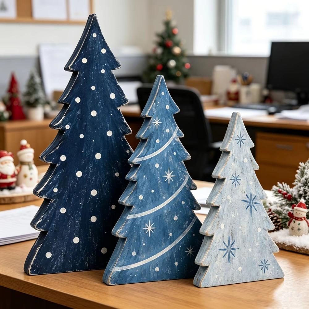 3/4/5pcs 2D Flat Wooden Christmas Tree Ornaments Tabletop Xmas Tree Family Gathering