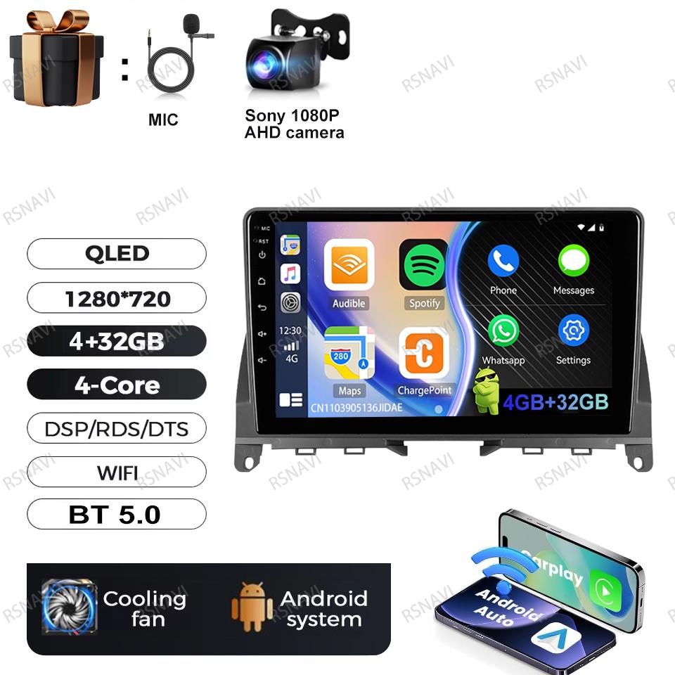 Автомагнитола Android 16 для Mercedes Benz C-Class 3 C220 C180 W204 S204 2006 - 2011 Мультимедийный видеоплеер DSP RDS GPS-навигация