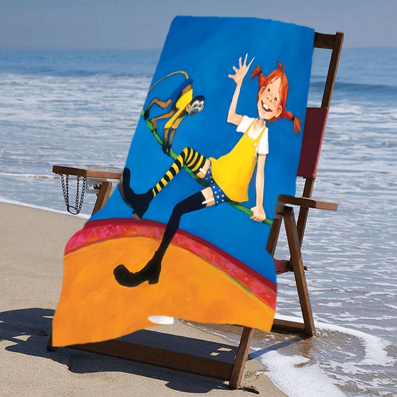 proof beach towel with a Pippi Longstocking pattern - soft,absorbent,quick-drying,machine washable - perfect for swimming,camping,bathing