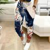 Women Plus Size Navy Blue Firework Printed Drawstring Waist Side Pockets Cuffed Ankle Jogger Pants