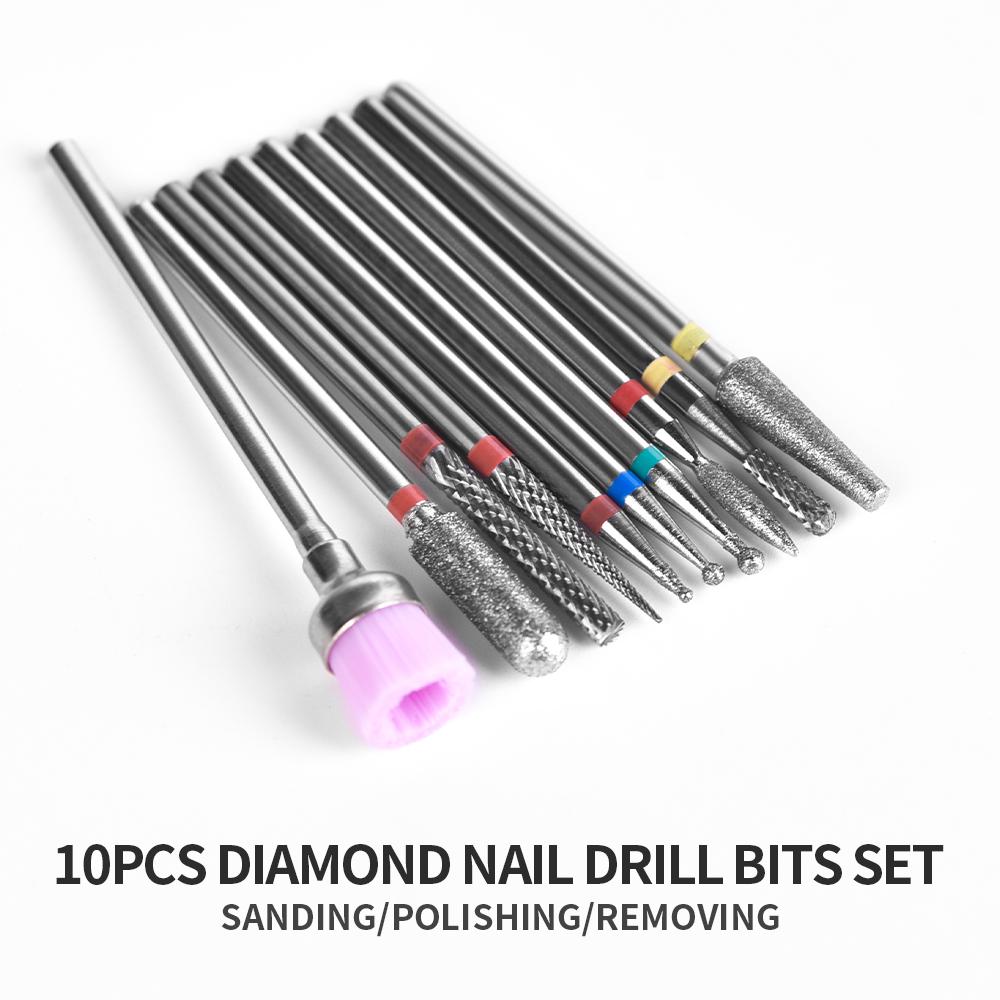 kads 10 шт., алмазные фрезы для дизайна ногтей, маникюрные сверла для ногтей, инструменты для удаления геля, инструменты для очистки кутикулы
