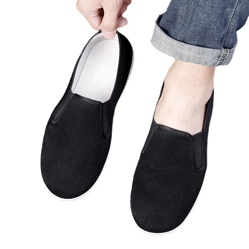 Старые пекинские тканевые туфли мужские летние легкие дышащие впитывающие пот рабочие повседневные туфли с одной педалью мужские туфли черные тканевые туфли