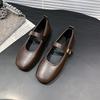Spring and Summer 2025 New Flat-soled Single Shoes One-word Buckle Shallow Mouth Mary Jane Shoes Fashion with Skirt Women's Shoes