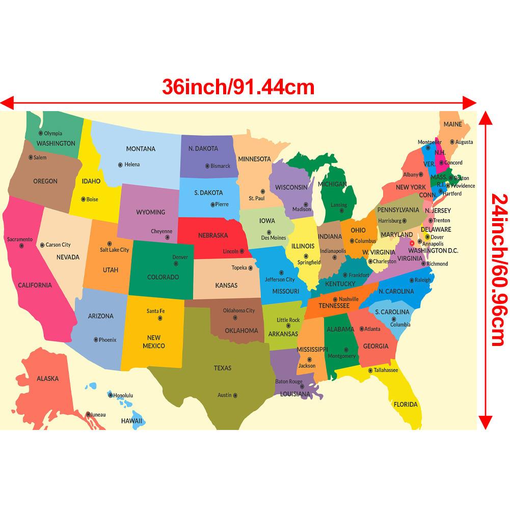 Без рамки, Карта Соединенных Штатов - Административная карта, для классной комнаты, студенческой комнаты и дома, Декор для стен, Туристические принадлежности