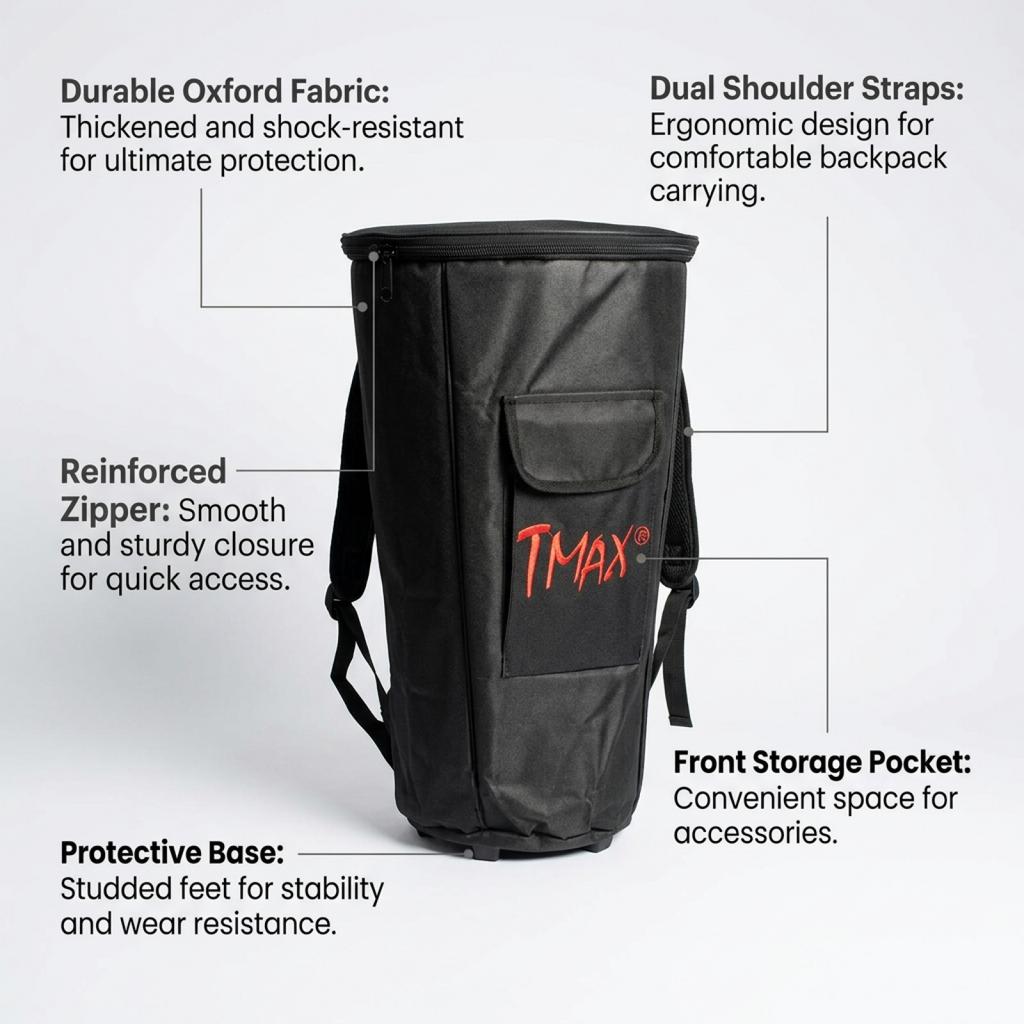 Padded Djembe Bag with Backpack Straps, Thickened Oxford Cloth African Drum Carrying Case for Music