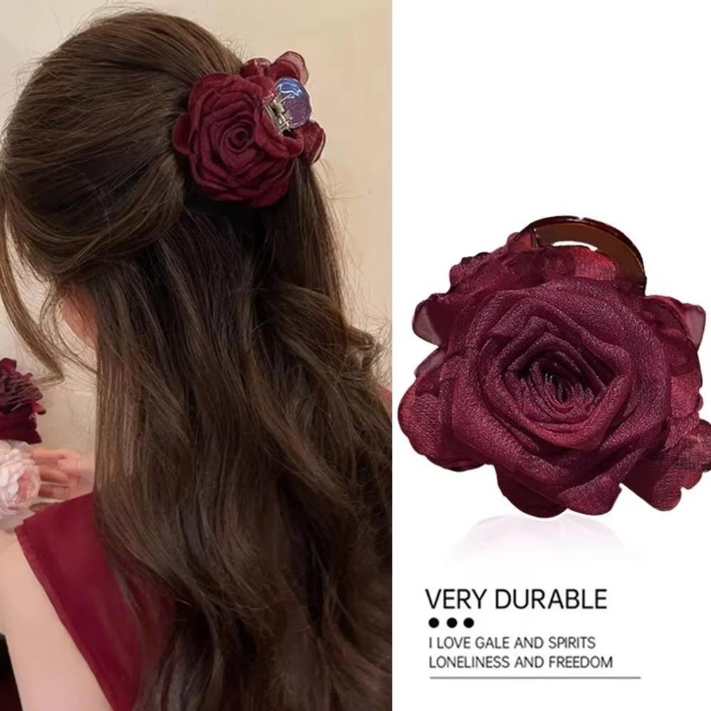 Double-Sided Hair Claw Rose Flower Floral Hairpin Sweet Hair Clip Hair Accessories