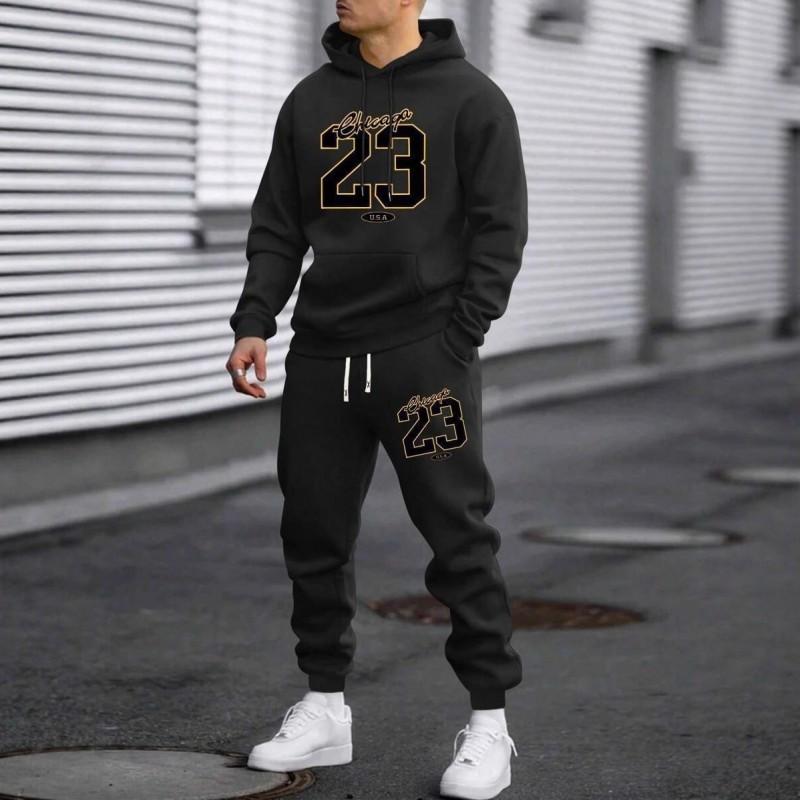 Winter Loose Fleece Hoodie Set Men Women Printed Hip Hop Tracksuit Casual Streetwear