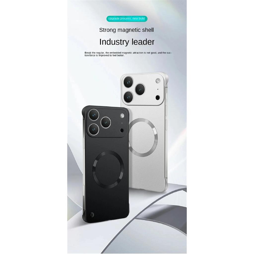 Ultra Thin Matte PC Frameless Phone Cases For iphone 17 16 15 14 13 12 Pro Max Plus 17 Air Case For Magsafe Magnetic Armor Cover