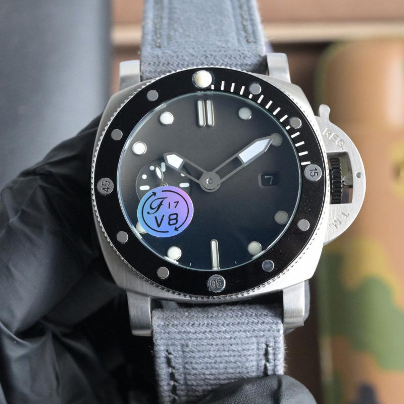 Мужские автоматические часы Panerai High Fat Da Hai 44 мм с холщовым и резиновым ремешком.