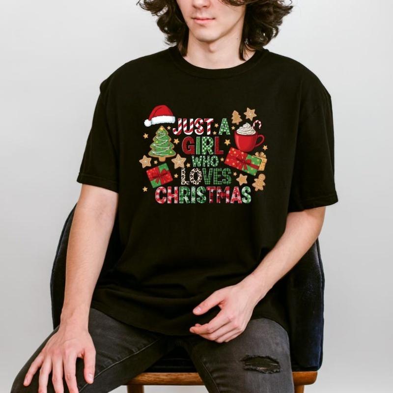 Merry Christmas Just A Girl Who Loves Christmas Dtf Transfer Ready To Press Wounisexs Design Letters Fashion Printed Tshirt Tops