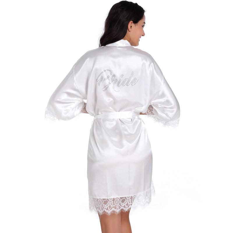 Women's high-end diamond-encrusted Bride lace cardigan wedding robe, European and American style silk bridal makeup morning robe