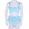 Men's Ruffled Frilly Lace Satin Sissy Lingerie Set Bra Skirted Panties Bloomer Underwear
