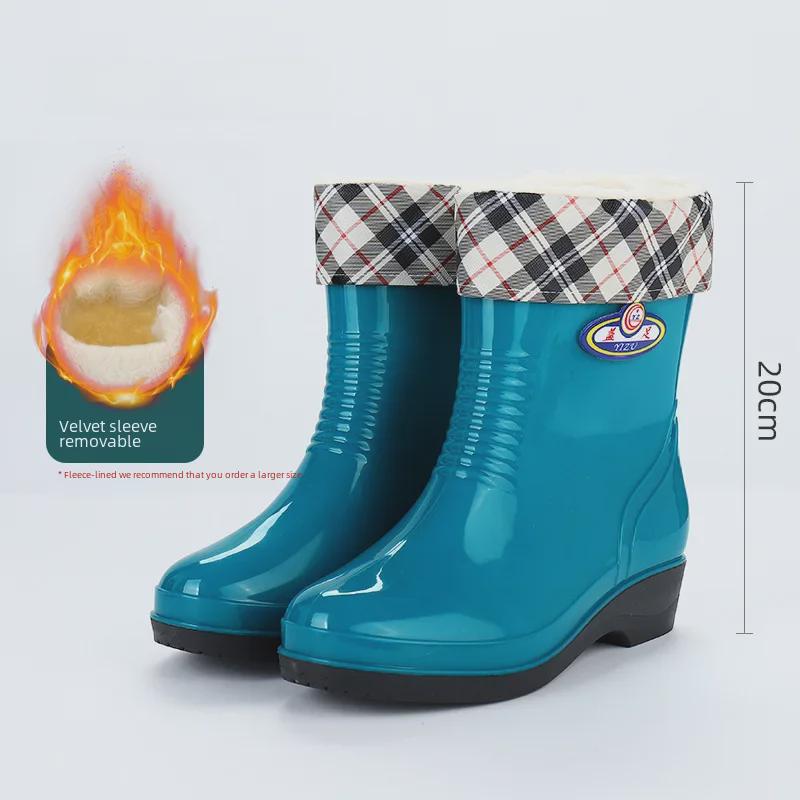 Women's Waterproof Mid-Tube Winter Rain Boots - Non-Slip, Velvet-Lined, Fashionable, Thickened for Warmth