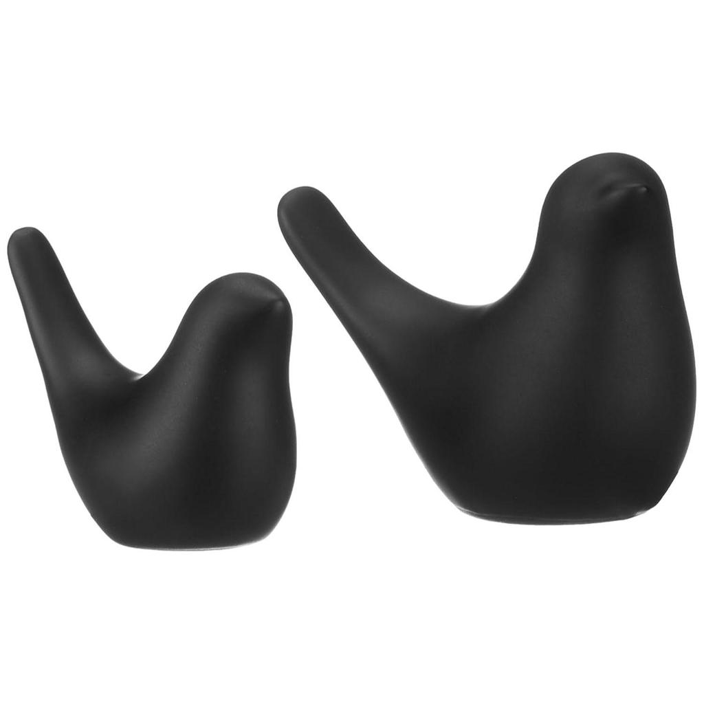 Creative Black Birds Matte Ceramic Figurines Home Decorations Accessories (Pack of 2, Black)