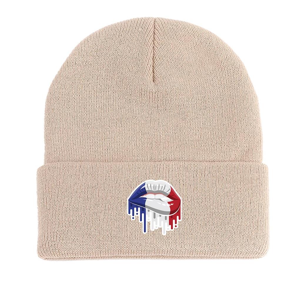 France Flag Mouth Winter Knit Cap Beanie, Patriotic Man Cap Versatile Autumn Unisex Gorro Knitted Hat Beanie