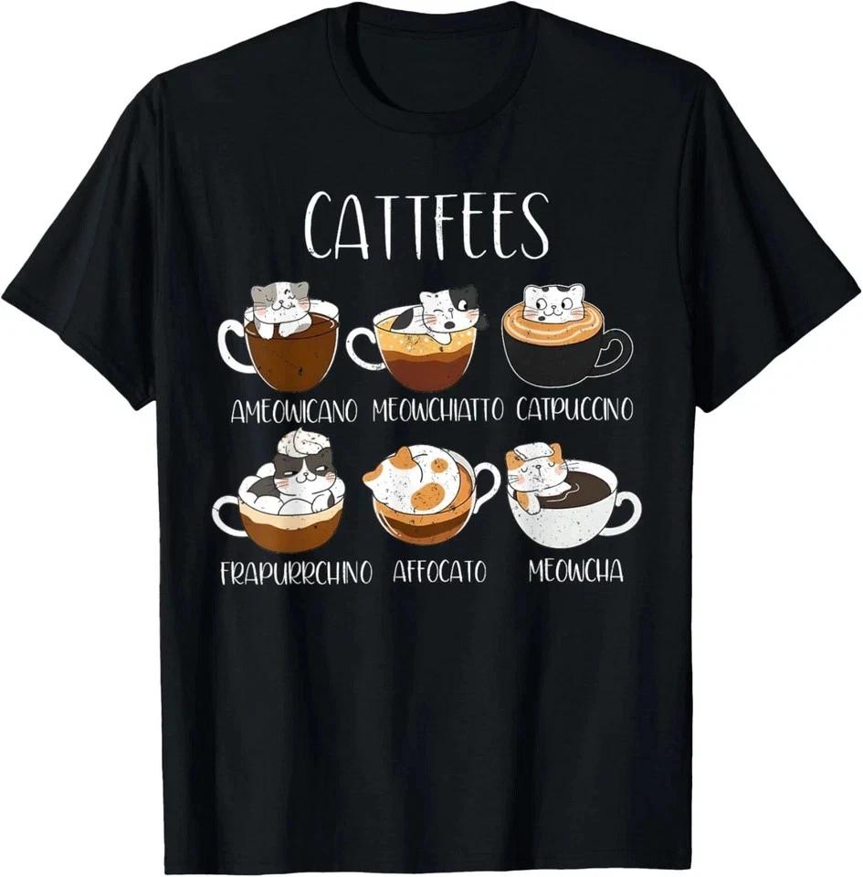 Cats & Coffee Lover Funny Caffeine Quote Cattfees Cute Cat Unisex Casual T- Shirt