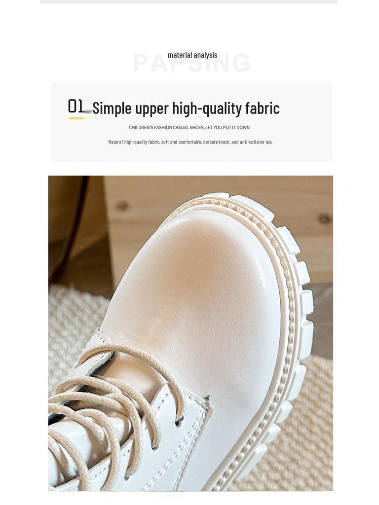 Non-Slip Leather High-Top Kids Boots with Side Zippers, Spring/Autumn, Wear-Resistant, Dr. Martens Inspired, Available in Off-White and Black.