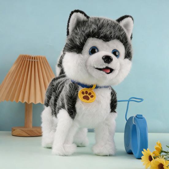 Электрическая плюшевая игрушка-собака с поводком, высовывающая язык, ходячий щенок, плюшевая игрушка с сенсорным управлением