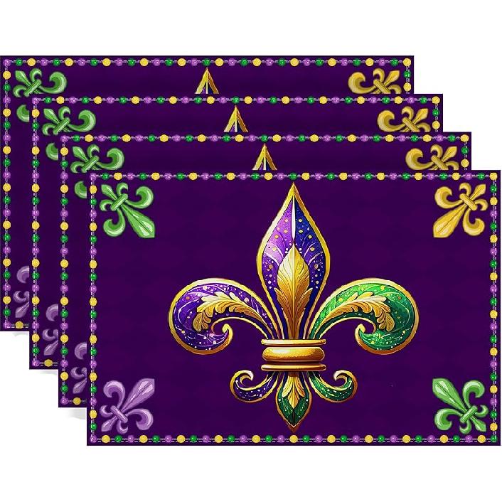 Mardi Gras Table Runner Purple Iris Fleur De Lis Tablecloth Fat Tuesday Brazil Carnival Masquerade Party Birthday Decorations and Supplies for Home