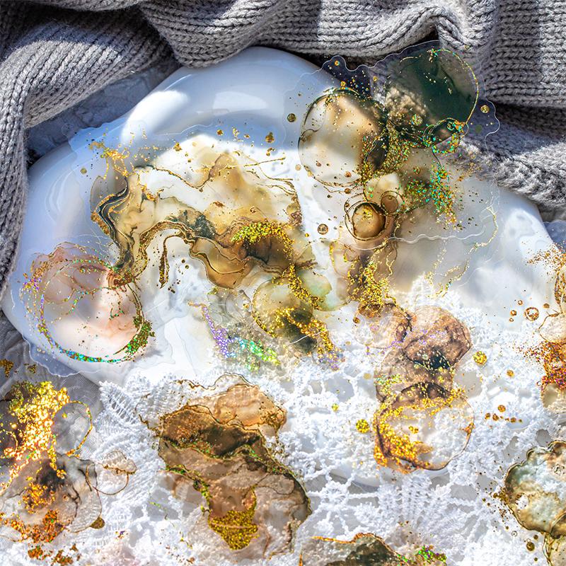 15 листов/пакет ПЭТ Наклейки с тиснением фольгой, не размазывающиеся, Пакет материалов для блокнота, Нарезанные пленочные наклейки, Пакет для украшения блокнота, чехла для телефона