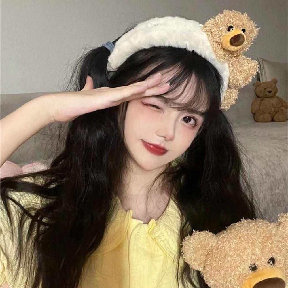 Makeup Headband Width Hair Hoop Wash Face Hair Band Cartoon Plush Headband Women Hair Accessories