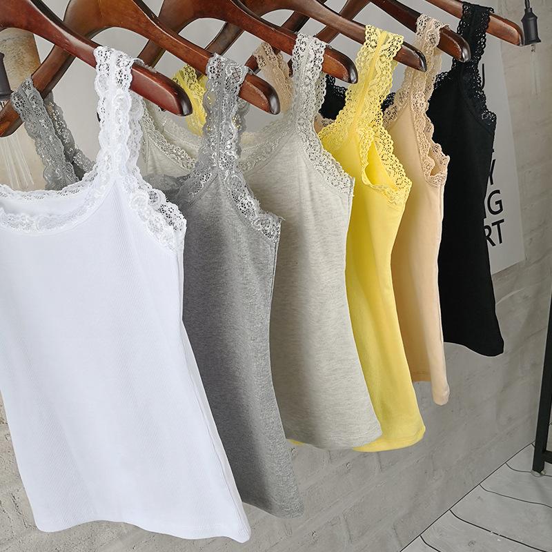 2020 Summer Women's Korean Style Slim Fit Lace Spaghetti Strap Tank Top - Solid Color, Sexy, and Slimming