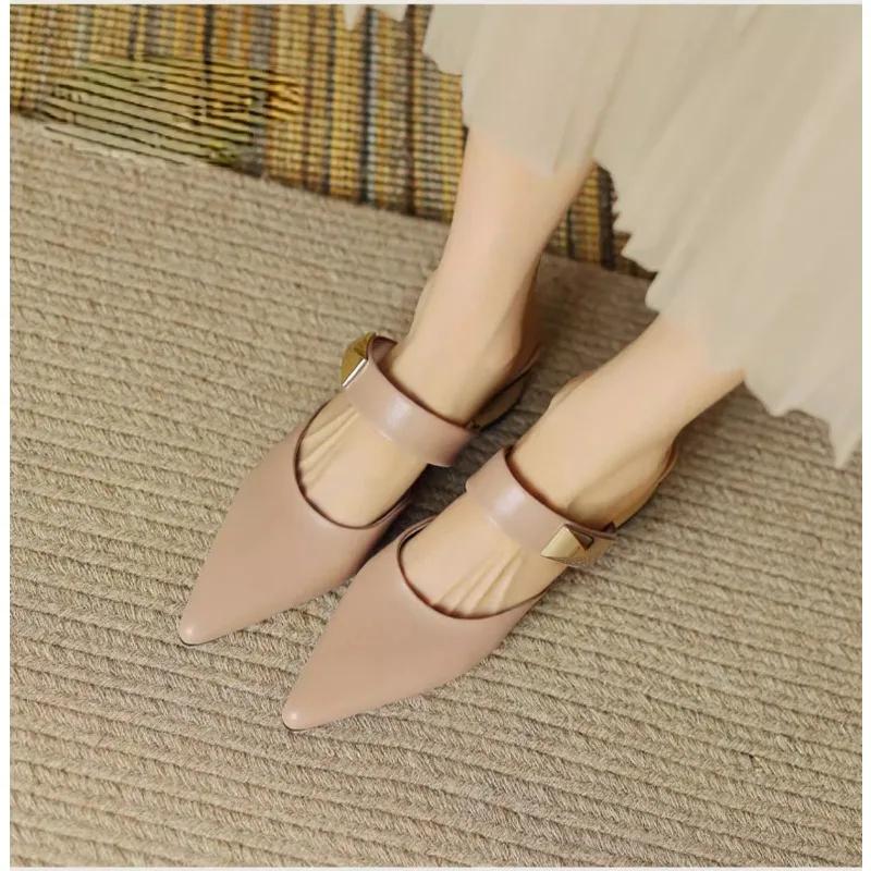 Модные роскошные заостренные металлические украшения женские туфли Muller дизайнерские повседневные женские полутапочки на платформе модные женские сандалии на высоком каблуке