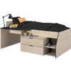 PARISOT Kim Children's Combination Bed - Jackson Oak and Black - 90x190/200 Cm