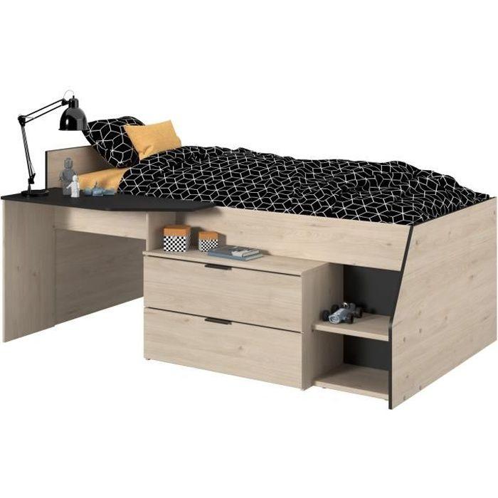 PARISOT Kim Children's Combination Bed - Jackson Oak and Black - 90x190/200 Cm