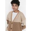 Camel Houndstooth Patterned V-neck Knitwear Cardigan Tctaw23hi00002