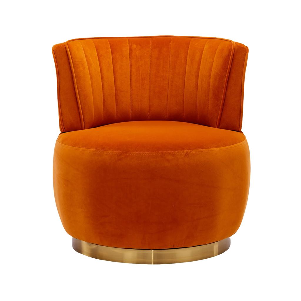 360 Degree Modern Swivel Chair Velvet Finish Comfortable Backrest Stable Structure Living Room Chairs Barrel Suitable for Bedroom Study, Orange Color