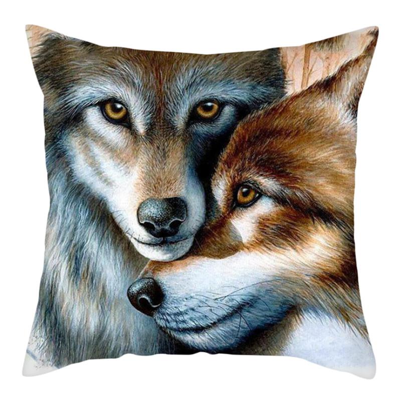 45x45cm Polyester Wildlife Print Cushion Cover Wolf King Photo Pillow Cover Home Sofa Decoration Pillowcase