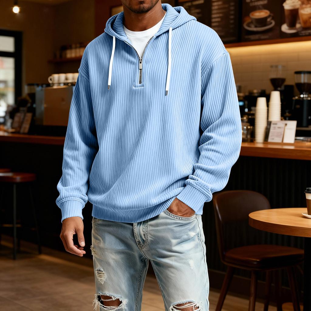 Мужская повседневная однотонная толстовка с капюшоном на молнии, повседневная футболка с длинным рукавом на молнии