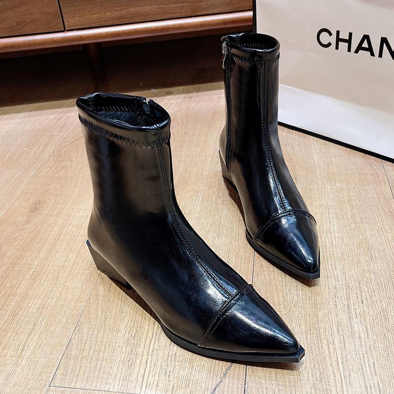 Pointed Toe Ankle Women Snow Boots Mid Heels Plush Warm Cotton Shoes Winter 2024 Trend Party Pumps Shoes Chelsea Botas Mujer