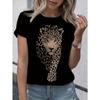 Женская мягкая дышащая футболка с коротким рукавом европейского размера - Черный топ с принтом леопарда, скругленный вырез, повседневная свободная блузка для повседневной носки