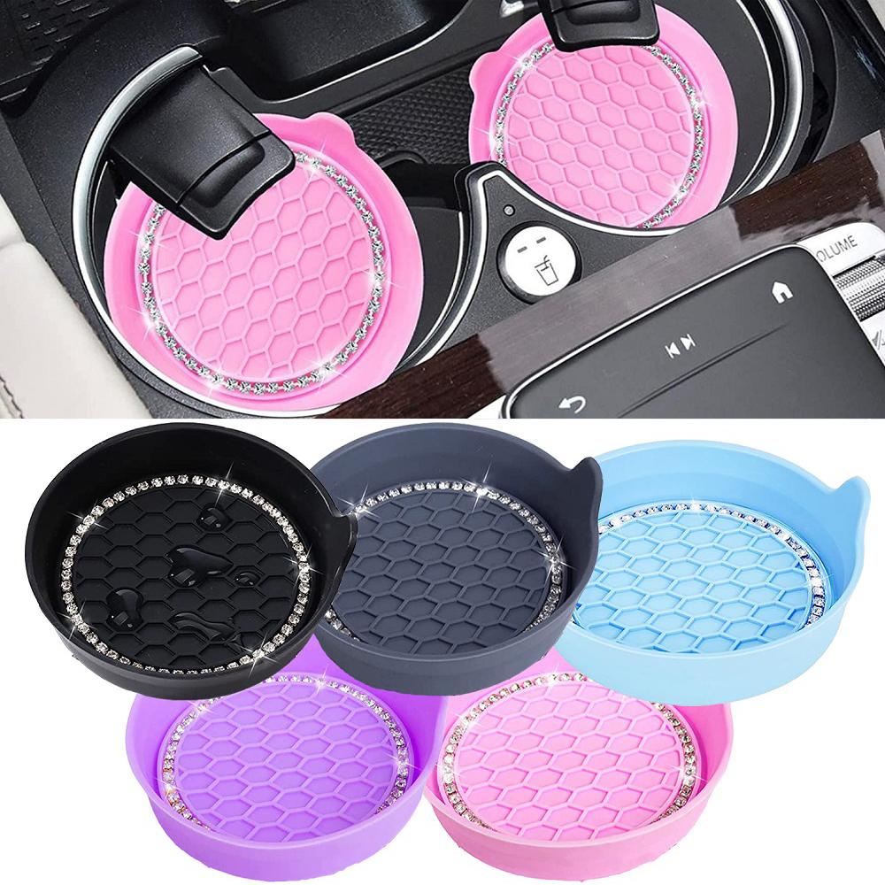 New Non-slip Water Cup Pad Car Coaster Diamond Rhinestone Bling Decoration Anti-skid Rubber Cup Bottle Mat Interior Accessories