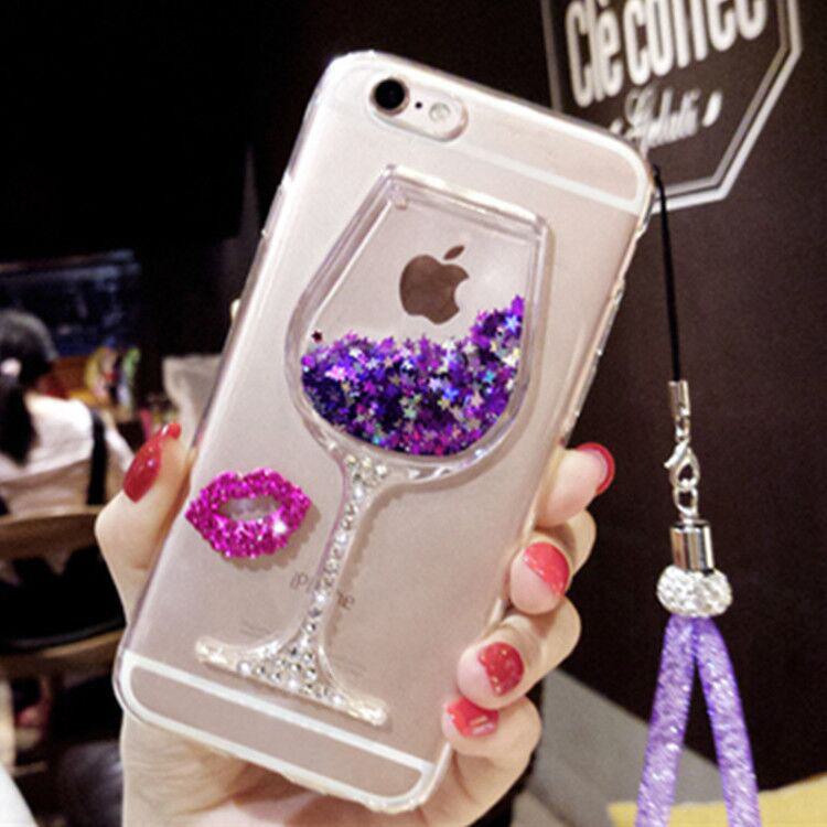 Силиконовый чехол для Apple 15 с жидкими стразами и дизайном бокала вина идеально подходит для iPhone 12, 13 и 14.