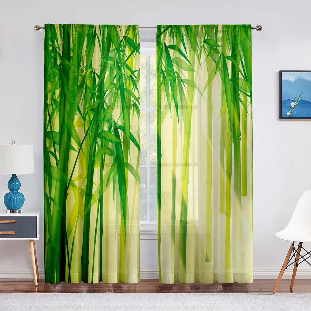 Green Bamboo Forest Exotic Jungle Sheer Voiles Curtain for Living Room Bedroom Drape Kitchen Window Tulle Curtains Home Decor