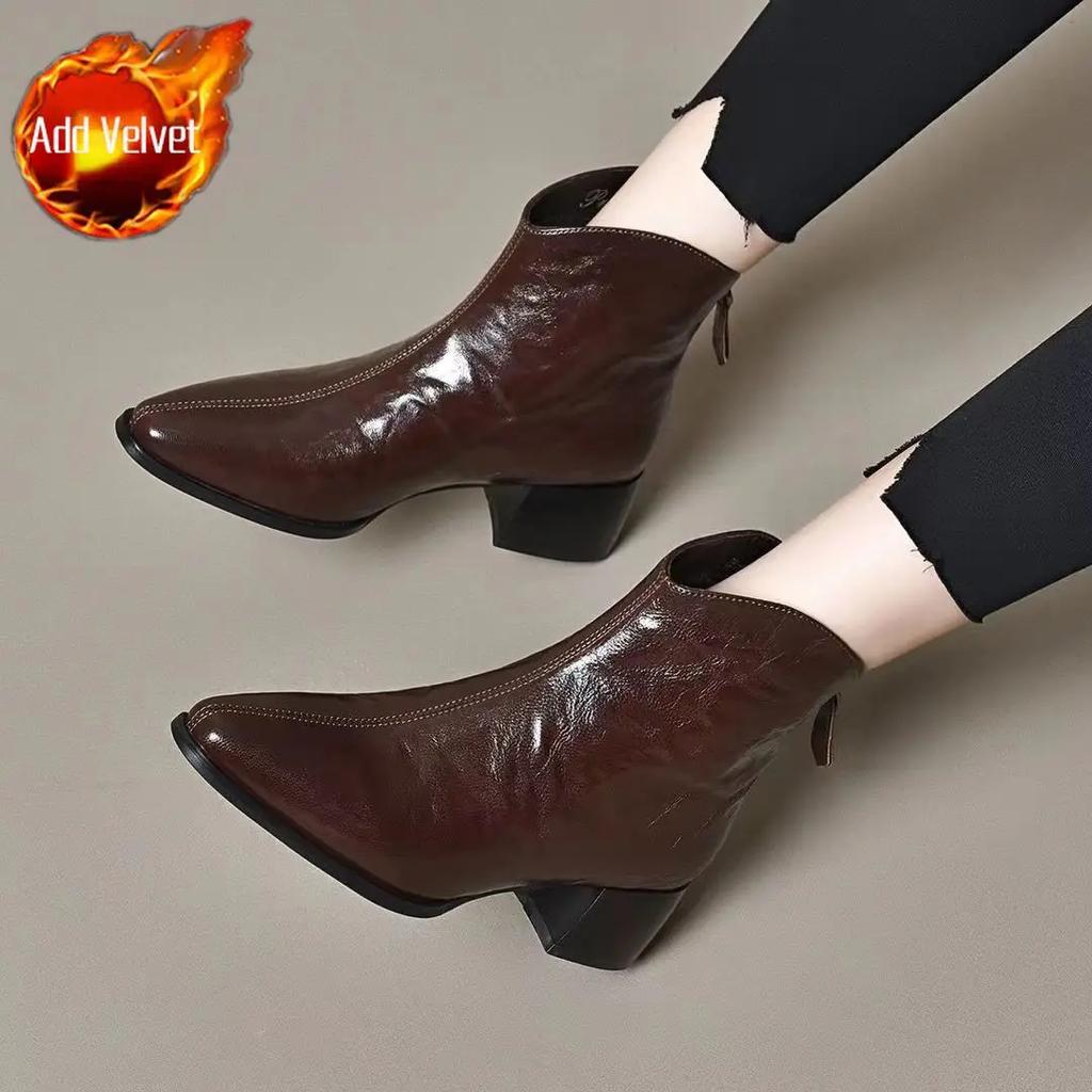 Female Short Shoes Leather Booties Fashion 2024 Pointed Toe Women's Ankle Boots Y2k Designer Luxury Footwear Sale On Promotion